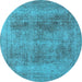 Round Machine Washable Oriental Light Blue Industrial Rug, wshurb1752lblu