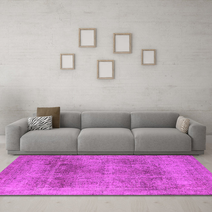 Machine Washable Oriental Pink Industrial Rug in a Living Room, wshurb1752pnk