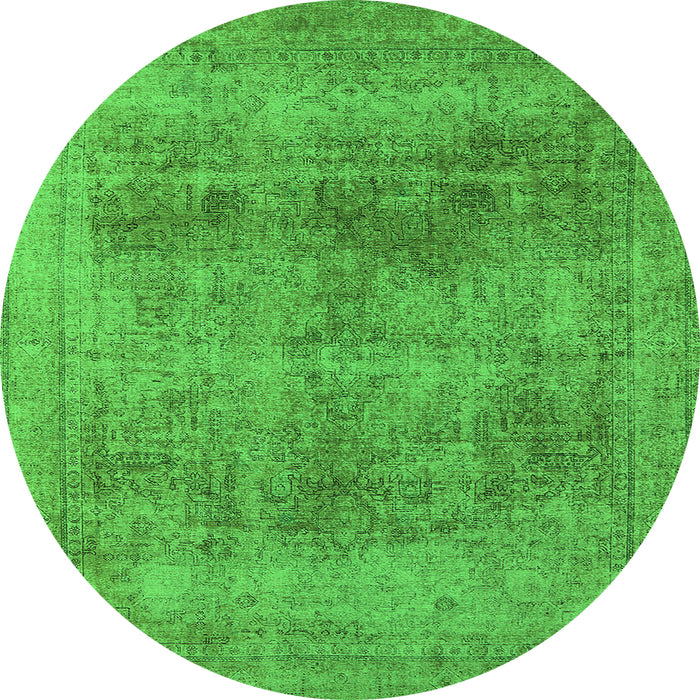 Round Machine Washable Oriental Green Industrial Area Rugs, wshurb1752grn