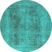 Round Oriental Turquoise Industrial Rug, urb1752turq