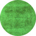 Round Oriental Green Industrial Rug, urb1752grn