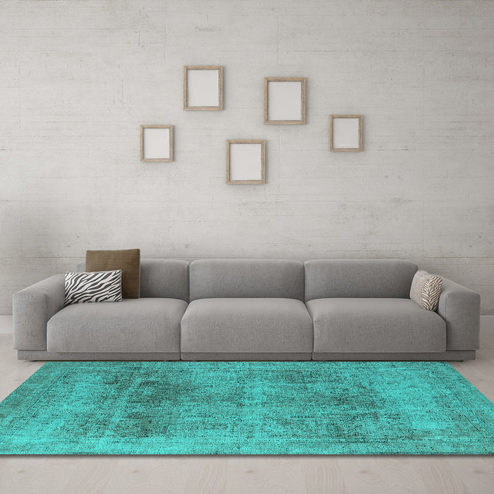 Machine Washable Oriental Turquoise Industrial Area Rugs in a Living Room,, wshurb1752turq