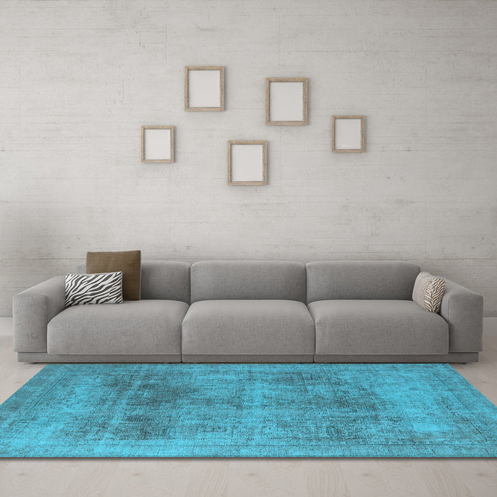 Machine Washable Oriental Light Blue Industrial Rug in a Living Room, wshurb1752lblu