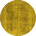 Round Machine Washable Oriental Yellow Industrial Rug, wshurb1752yw