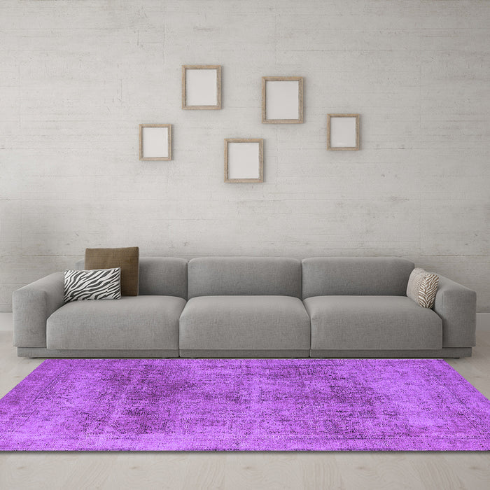 Machine Washable Oriental Purple Industrial Area Rugs in a Living Room, wshurb1752pur