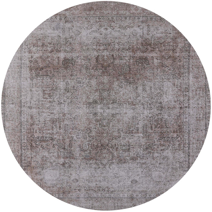 Round Machine Washable Industrial Modern Mauve Taupe Purple Rug, wshurb1752