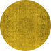 Round Machine Washable Oriental Yellow Industrial Rug, wshurb1753yw