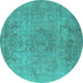 Round Oriental Turquoise Industrial Rug, urb1753turq