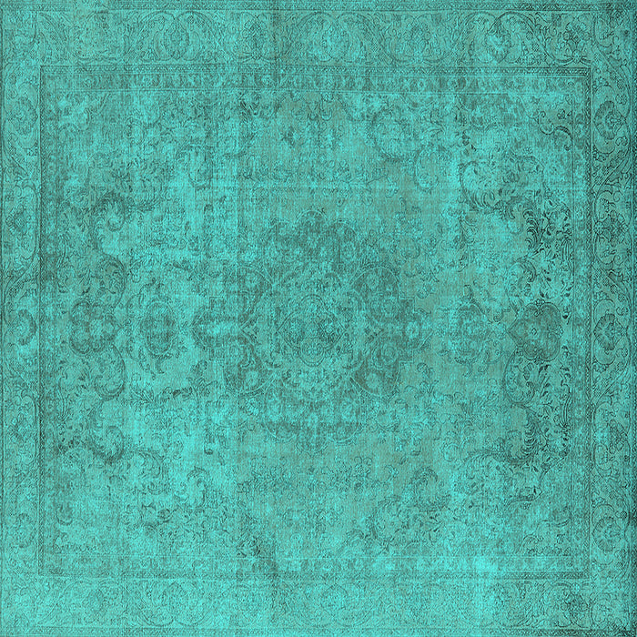 Square Machine Washable Oriental Turquoise Industrial Area Rugs, wshurb1753turq