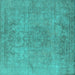 Square Machine Washable Oriental Turquoise Industrial Area Rugs, wshurb1753turq