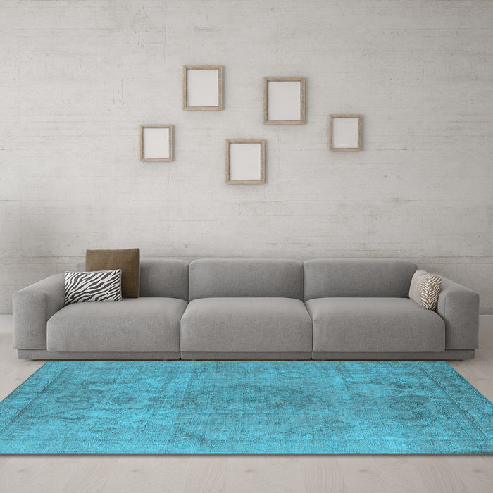 Machine Washable Oriental Light Blue Industrial Rug in a Living Room, wshurb1753lblu