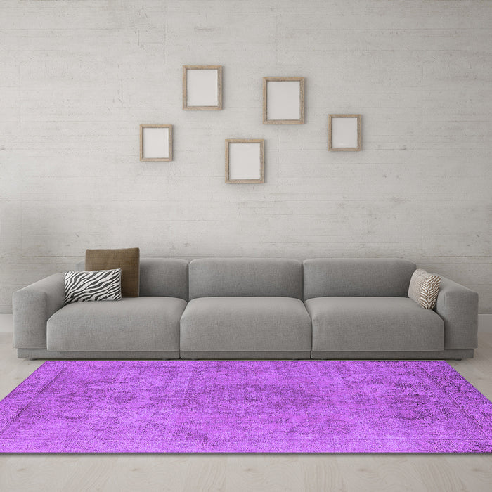 Machine Washable Oriental Purple Industrial Area Rugs in a Living Room, wshurb1753pur
