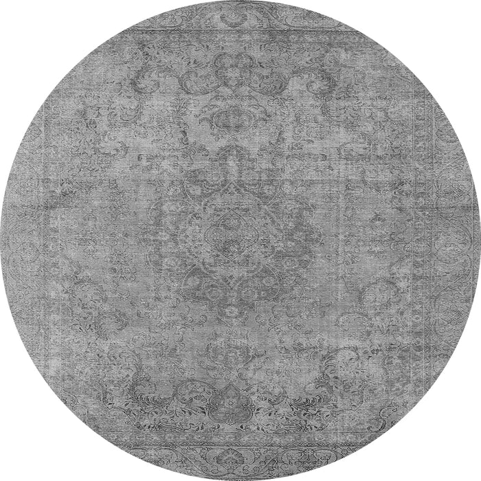 Round Machine Washable Oriental Gray Industrial Rug, wshurb1753gry