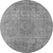 Round Machine Washable Oriental Gray Industrial Rug, wshurb1753gry