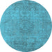 Round Machine Washable Oriental Light Blue Industrial Rug, wshurb1753lblu