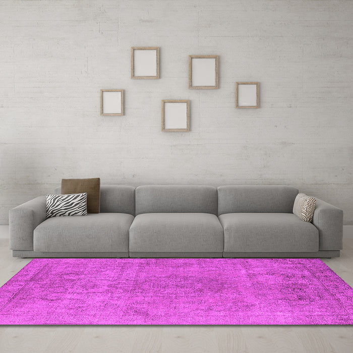 Machine Washable Oriental Pink Industrial Rug in a Living Room, wshurb1753pnk