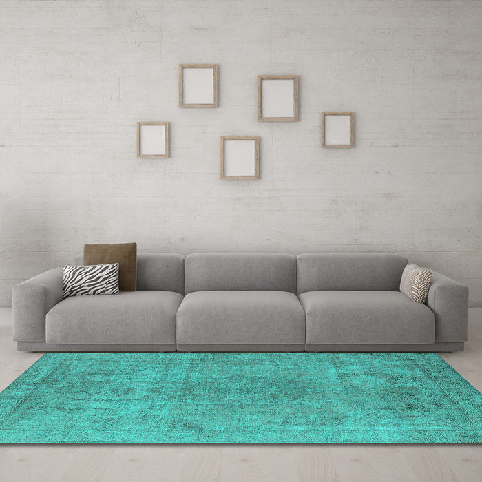 Machine Washable Oriental Turquoise Industrial Area Rugs in a Living Room,, wshurb1753turq