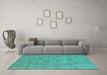 Machine Washable Oriental Turquoise Industrial Area Rugs in a Living Room,, wshurb1754turq