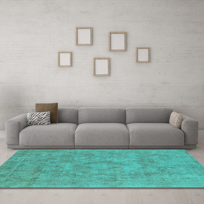 Machine Washable Oriental Turquoise Industrial Area Rugs in a Living Room,, wshurb1754turq