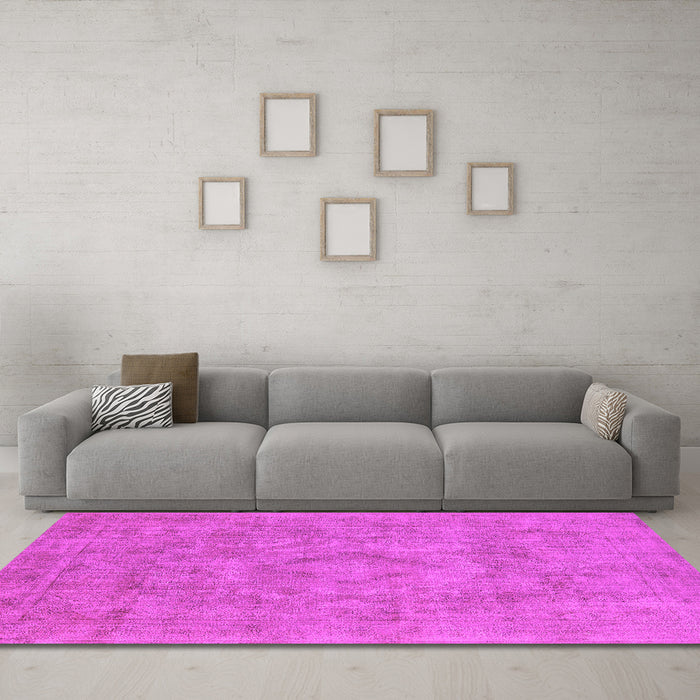 Machine Washable Oriental Pink Industrial Rug in a Living Room, wshurb1754pnk