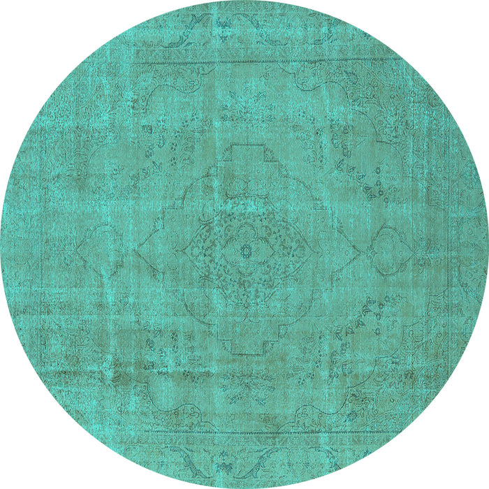 Round Machine Washable Oriental Turquoise Industrial Area Rugs, wshurb1755turq