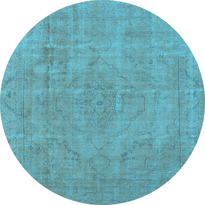 Round Machine Washable Oriental Light Blue Industrial Rug, wshurb1755lblu
