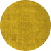 Round Machine Washable Oriental Yellow Industrial Rug, wshurb1755yw