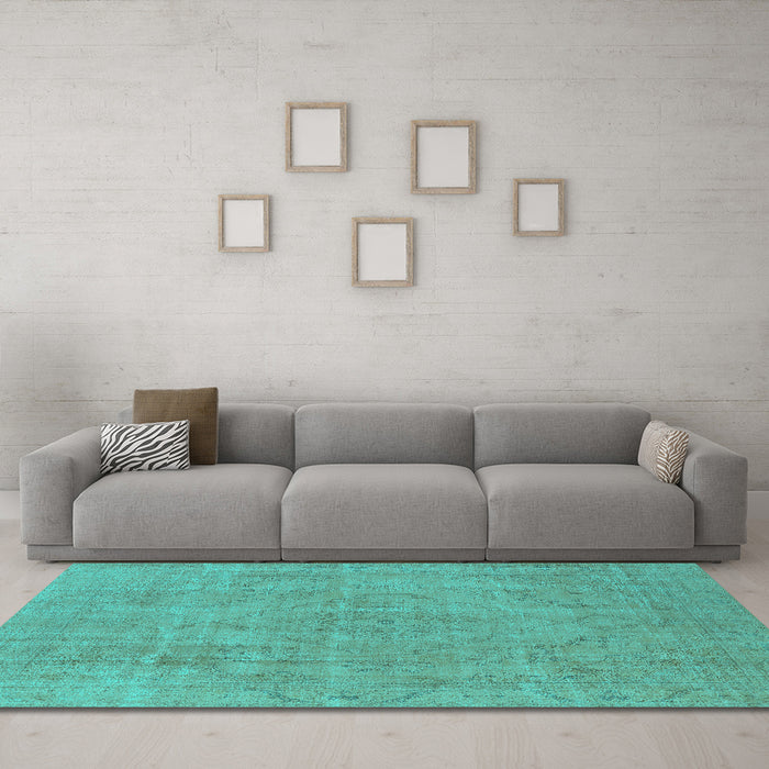 Machine Washable Oriental Turquoise Industrial Area Rugs in a Living Room,, wshurb1755turq