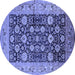 Round Machine Washable Oriental Blue Industrial Rug, wshurb1756blu