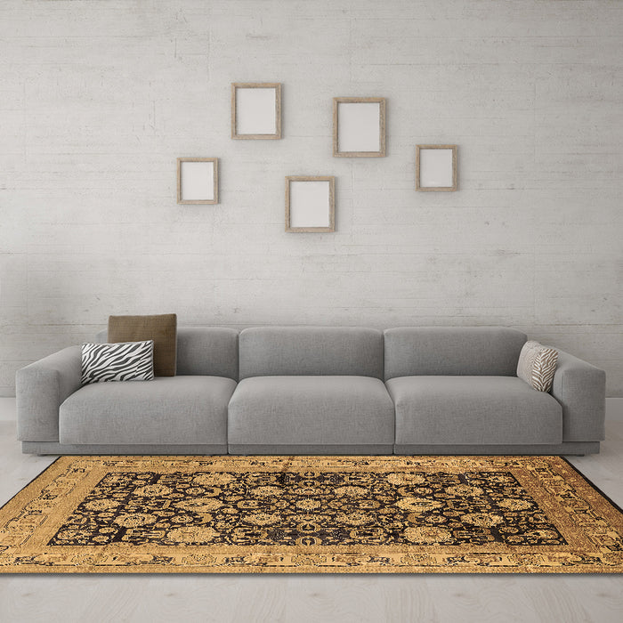 Machine Washable Oriental Brown Industrial Rug in a Living Room,, wshurb1756brn