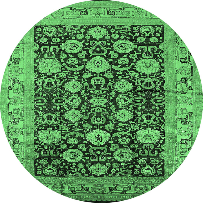 Round Machine Washable Oriental Emerald Green Industrial Area Rugs, wshurb1756emgrn