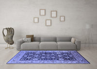 Machine Washable Oriental Blue Industrial Rug, wshurb1756blu