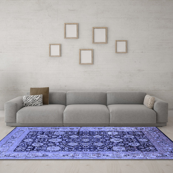 Machine Washable Oriental Blue Industrial Rug in a Living Room, wshurb1756blu