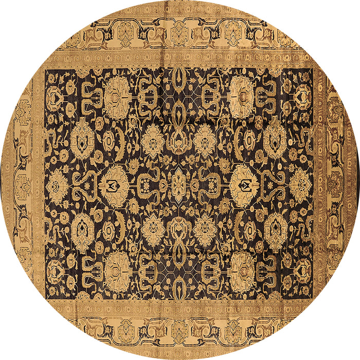 Round Oriental Brown Industrial Rug, urb1756brn