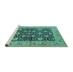 Sideview of Machine Washable Oriental Turquoise Industrial Area Rugs, wshurb1756turq