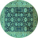 Round Machine Washable Oriental Turquoise Industrial Area Rugs, wshurb1756turq