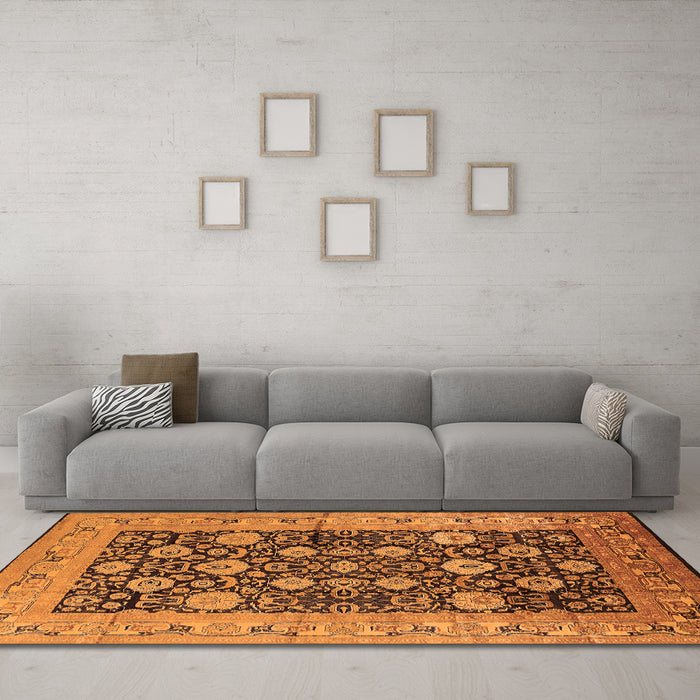 Machine Washable Oriental Orange Industrial Area Rugs in a Living Room, wshurb1756org