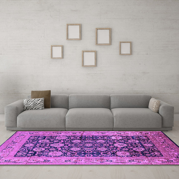 Machine Washable Oriental Purple Industrial Area Rugs in a Living Room, wshurb1756pur