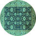 Round Oriental Turquoise Industrial Rug, urb1756turq