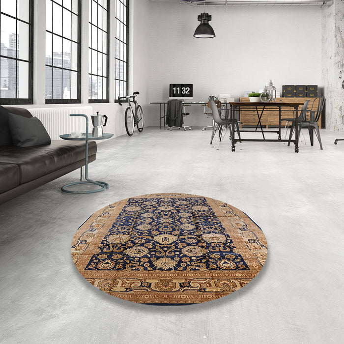 Round Mid-Century Modern Purple Oriental Rug in a Office, urb1756