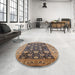 Round Mid-Century Modern Purple Oriental Rug in a Office, urb1756