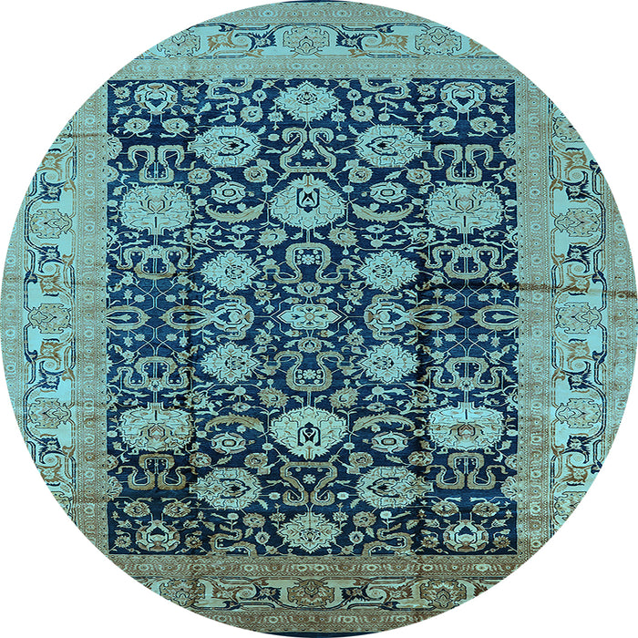 Round Machine Washable Oriental Light Blue Industrial Rug, wshurb1756lblu