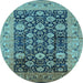 Round Machine Washable Oriental Light Blue Industrial Rug, wshurb1756lblu