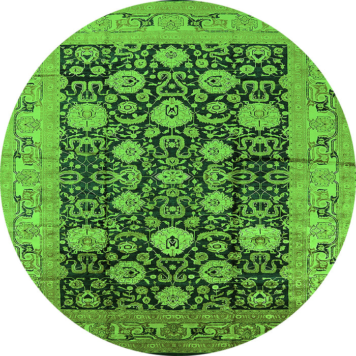 Round Machine Washable Oriental Green Industrial Area Rugs, wshurb1756grn