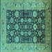 Square Machine Washable Oriental Turquoise Industrial Area Rugs, wshurb1756turq