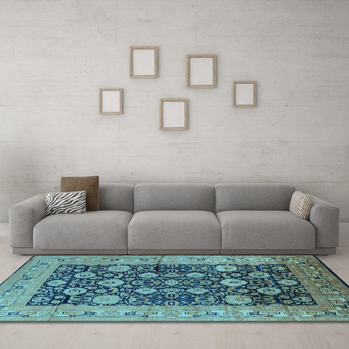 Machine Washable Oriental Light Blue Industrial Rug in a Living Room, wshurb1756lblu