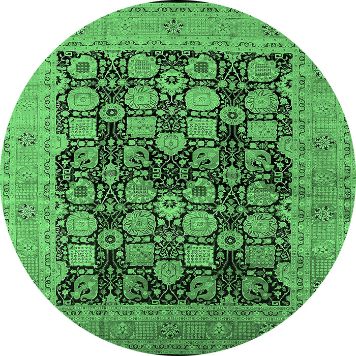 Round Oriental Emerald Green Industrial Rug, urb1757emgrn