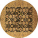 Round Oriental Brown Industrial Rug, urb1757brn