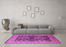 Machine Washable Oriental Purple Industrial Area Rugs in a Living Room, wshurb1757pur