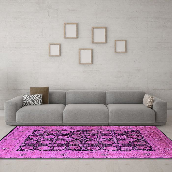 Machine Washable Oriental Purple Industrial Area Rugs in a Living Room, wshurb1757pur